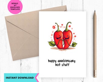 Spicy Anniversary Card: Hot Stuff Peppers - Printable Digital Download