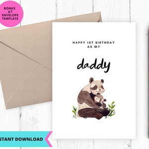 Printable DAD Birthday Card,1st Birthday as Daddy Card, Panda Dad, Greeting Card, Printable, Digital, Download