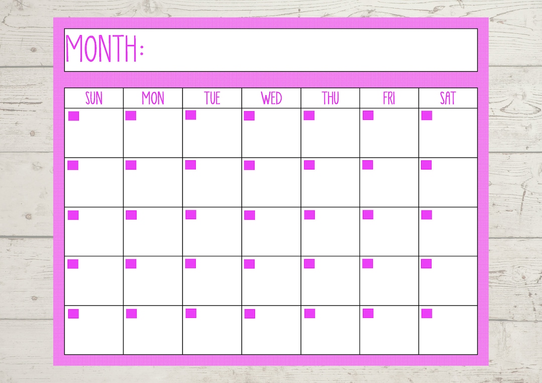Printable Hot Pink Calendar, Printable, Blank Calendar, Digital