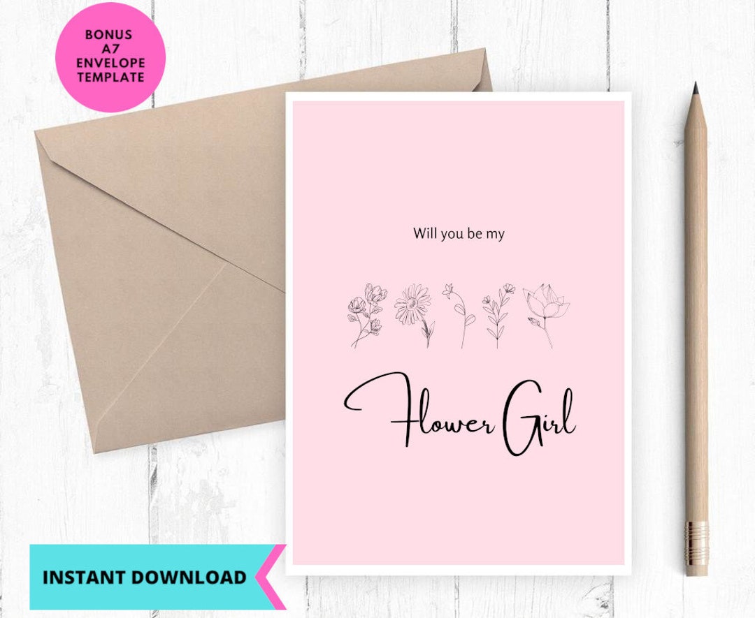 Printable Wedding Card, Printable Flower Girl Card, Engagement Card ...