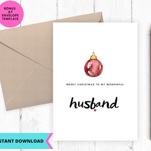 Cartão de Natal para impressão, Cartão de Natal para marido, download instantâneo, para impressão, digital, pdf