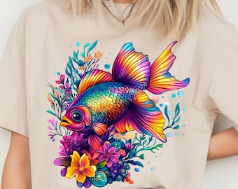 Rainbow Beta Fish PNG Clipart: Tropical Floral Design (Digital Download)