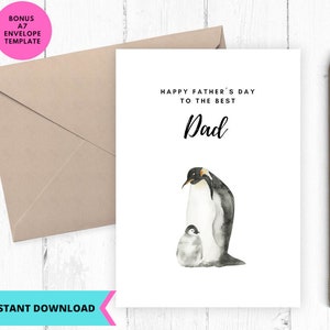 Druckbare Karte, lustige Vatertagskarte, beste DAD-Grußkarte, bedruckbar, Digital, Download, Pinguin-Vater-Karte, von der Tochter vom Sohn