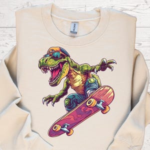 Clipart PNG di dinosauri skater / Sublimazione di skateboard T-Rex / Sublimazione di fantastici dinosauri dei cartoni animati per magliette