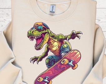 Skater Dino PNG Clipart: Sublimação de Skate T-Rex (Download Digital)