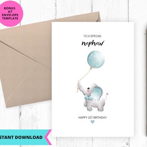 Neffe druckbare glücklich 1. Geburtstag, Geburtstagskarte für Jungen, Baby 1. Geburtstagskarte, Grußkarte, bedruckbar, Digital, Download