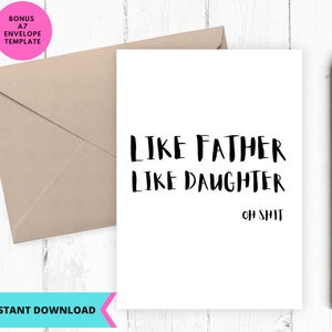 Carte de fête des pères drôle imprimable pour papa, tel père, telle carte drôle de fille, imprimable, numérique, téléchargement