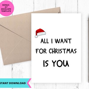 Biglietto di Natale stampabile, Biglietto di Natale, Tutto ciò che voglio per Natale sei tu, per lui, per lei, biglietto divertente, Stampabile, Digitale, Scarica