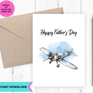 Druckbare Vatertagskarte, Flugzeug-Grußkarte, Flugzeug-Karte für Vater, Grußkarte, bedruckbar, digital, Download