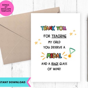 Karte für den Lehrer, Danke, dass Sie mein Kind lehren, Geschenk für Lehrer, sofortiger Download, Digital, Pdf