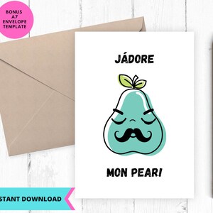 Biglietto stampabile, biglietto divertente per la festa del papà, JADORE MON PEAR, biglietto di auguri, stampabile, digitale, scaricabile