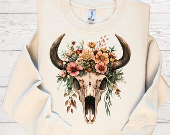 Floral Cow Skull PNG: Boho Western Clipart (Digital Download)