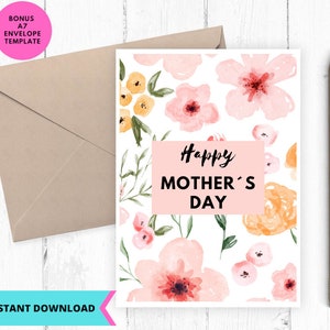 Printable Card, Cute Mothers Day Card, Happy Mothers Day, Floral Card, Greeting Card, Printable, Digital, Download