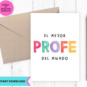 Carte de professeur imprimable, carte de professeur de remerciement, carte de professeur d'espagnol, carte El mejor Profe, téléchargement immédiat, imprimable, numérique, pdf