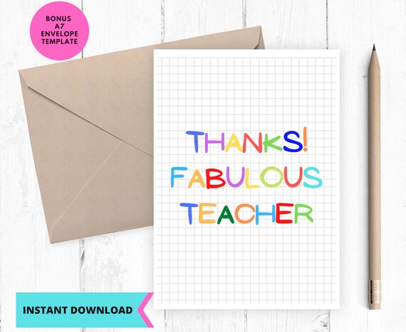 Printable Teacher Card Thank You Teacher Card Fabulous - Etsy