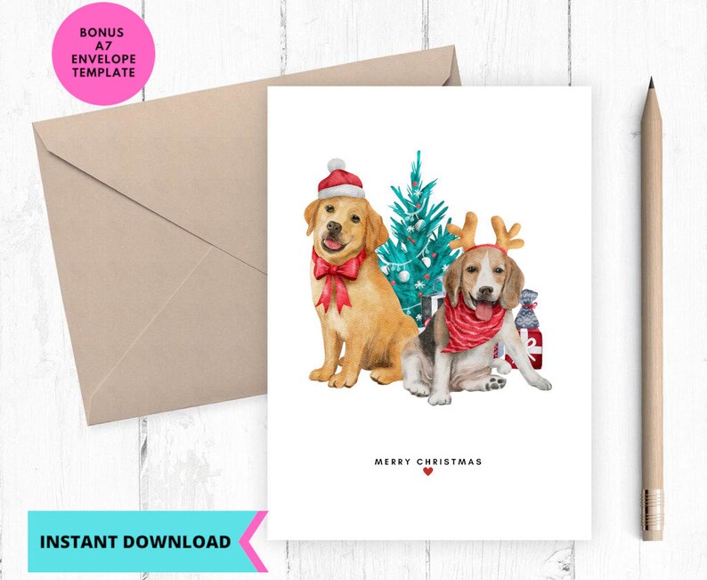 Printable Christmas Card Dog Christmas Card Instant Etsy