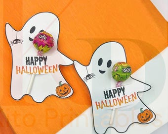 Printable Halloween Lollipop Favors, Classmate gifts, Ghost lollies, Lollipop digital covers, Gifts for kids, gift tag Halloween, Ghost