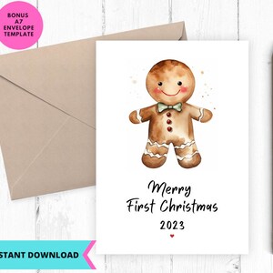 Carte de Noël imprimable, joyeux Noël, bonhomme en pain d'épice, premier Noël, 1er Noël, bébé, téléchargement immédiat, imprimable, numérique, pdf