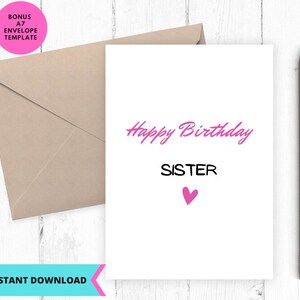 Carte d'anniversaire imprimable, belle carte d'anniversaire, carte d'anniversaire de soeur, téléchargement immédiat, imprimable, numérique, pdf