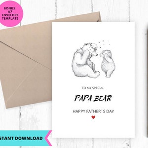 Carte imprimable, drôle de carte de fête des pères, PAPA BEAR, carte de voeux, imprimable, numérique, téléchargement