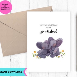 First Father&#39;s Day Grandad Card: Elephant Design (Digital Download)