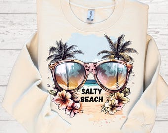 Salty Beach Sublimation Design: Summer Sunglasses, Flowers (PNG Digital Download)