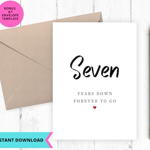 Tarjeta de aniversario imprimible, tarjeta de aniversario de bodas, tarjeta de boda, séptimo aniversario, 7 años después, para imprimir, digital, descargar