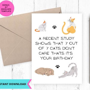 Cartão de aniversário para impressão, Cartão de aniversário engraçado, Cartão de aniversário para impressão de gato engraçado, Cartão de aniversário engraçado, download instantâneo, Para impressão, Digital,
