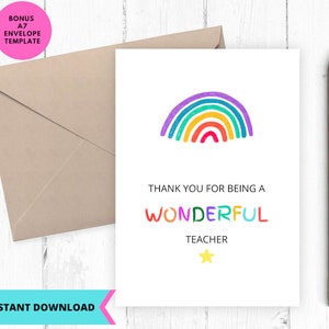 Printable Teacher Card, Thank you teacher card, Wonderful Teacher Card, Gift for teacher, instant download, Printable, Digital, pdf