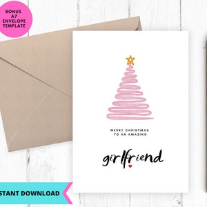 Carte de Noël imprimable, carte de Noël pour petite amie, téléchargement immédiat, imprimable, numérique, pdf