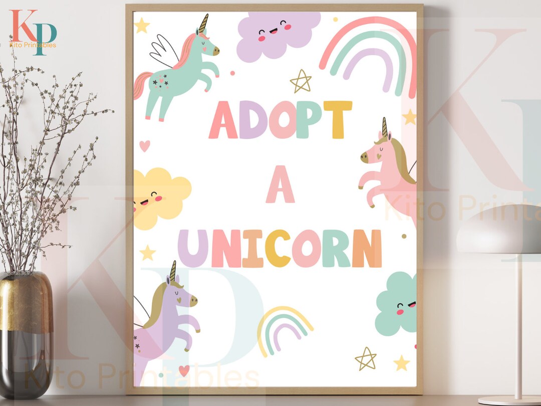 Adopt A Unicorn Sign Unicorn Party Pastel Colors Birthday Sign Instant ...
