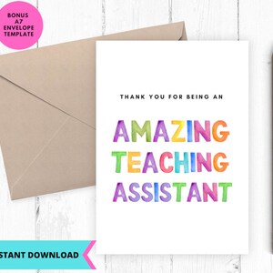 Afdrukbare Teacher Assistant-kaart, Lerarenbedankkaart, Amazing Teacher Card, instant download, Afdrukbaar, Digitaal, pdf