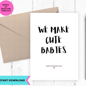 Tarjeta imprimible, tarjeta divertida para el día de la madre, feliz día del padre de parte del esposo, hacemos bebés lindos, imprimible, digital, descarga, para esposa