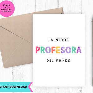 Danke Lehrer Karte, Spanisch Lehrer Karte, La mejor profesora Karte, sofortiger Download, druckbar, digital, pdf