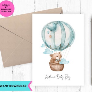 Carte de naissance imprimable, carte de bébé garçon, bienvenue dans le monde, carte de baby shower, félicitations, naissance, imprimable, numérique, téléchargement
