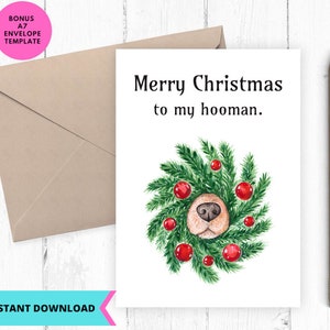 Tarjeta de Navidad imprimible, tarjeta de Navidad, feliz navidad, perro, adorno, árbol de navidad, amor, tarjeta divertida, imprimible, digital, descargar