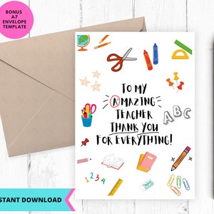 Printable Teacher Card, Thank you teacher card, Fabulous A+ Teacher Card, instant download, Printable, Digital, pdf