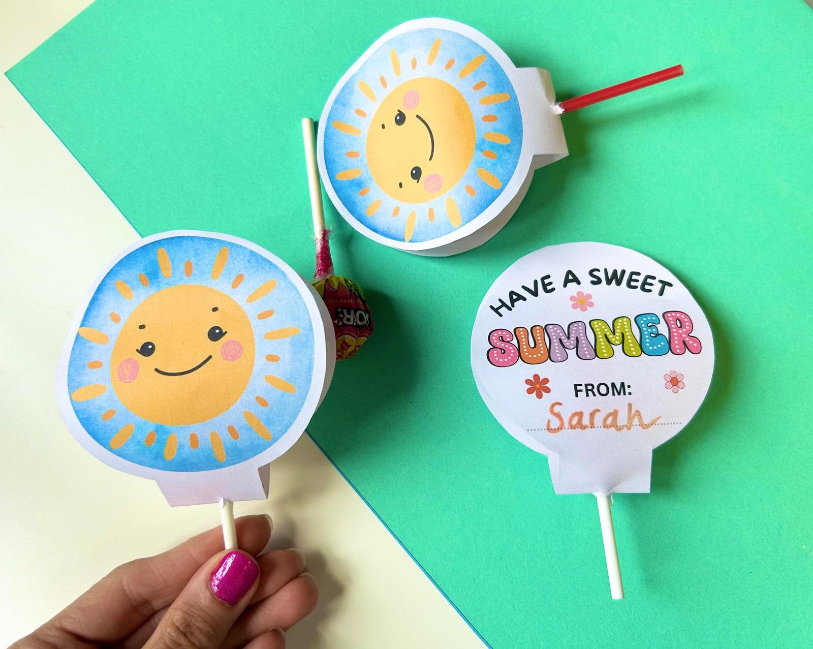 Printable Summer Lollipop Favors, Classmate end of year gifts, End of term lollies, Lollipop digital covers, Gifts for kids, gift tag summer