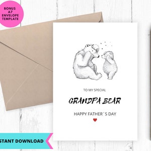Tarjeta imprimible, divertida tarjeta para el Día del abuelo, ABUELO OSO, tarjeta de felicitación para abuelo, imprimible, digital, descarga