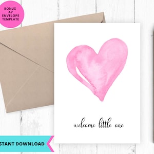 Tarjeta para recién nacido, tarjeta para bebé, bienvenida al pequeño, tarjeta para baby shower, felicitaciones, corazón, amor, nacimiento, imprimible, digital, descarga