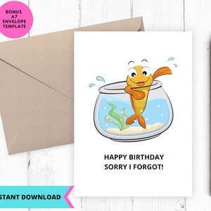 Cartão de aniversário para impressão, Cartão de aniversário engraçado, Desculpe, esqueci seu cartão de aniversário, download instantâneo, para impressão, digital, pdf