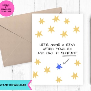 Printable Divorce Card, Funny Divorce card, separation Card , breakup Card, Shitface Ex instant download, Printable, Digital, pdf