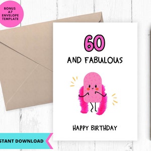 印刷可能な誕生日カード、60歳の誕生日カード、60歳と素晴らしい、60歳の誕生日、60年、面白いカード、印刷可能、デジタル、ダウンロード