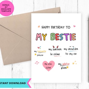 Cartão de aniversário para impressão, cartão de feliz aniversário, aniversário do melhor amigo, melhor amigo, aniversário do amigo, cartão engraçado, para impressão, digital, para baixar