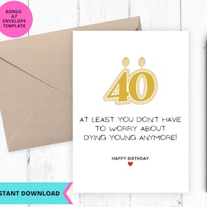 Printable Birthday Card, Funny birthday card, 40th Birthday Card, instant download, Printable, Digital, pdf