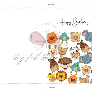 Printable Kids Birthday Card, Animals Happy Birthday Card, Greeting ...