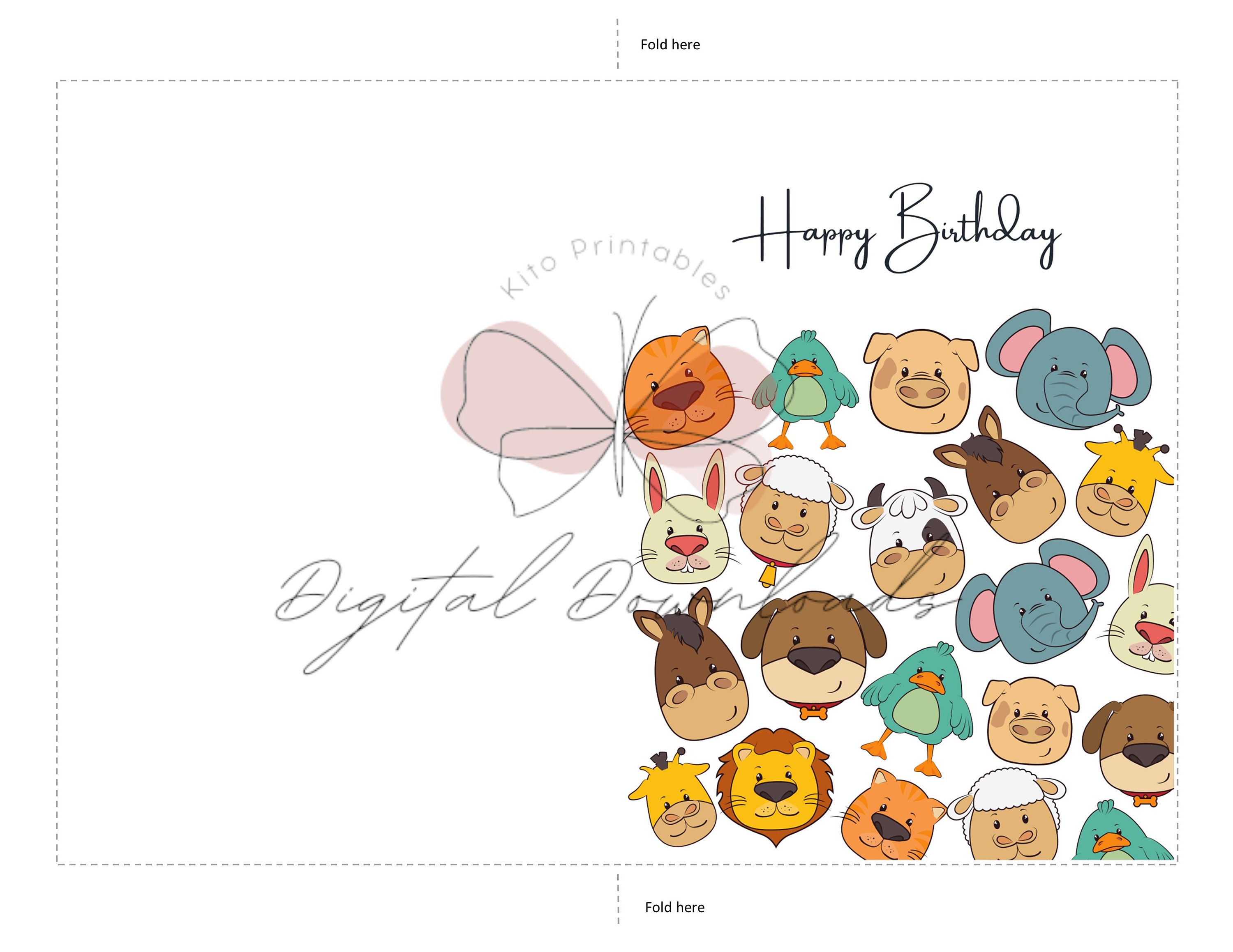 Printable Kids Birthday Card, Animals Happy Birthday Card, Greeting ...