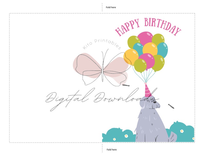 Dog Balloons Birthday Card: Printable Kids Card (PDF) - Etsy