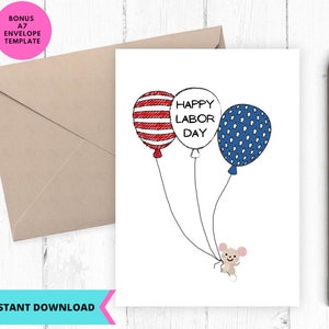 Printable Labor Day Card, Happy labor day card, US Flag Card,  instant download, Printable, Digital, pdf