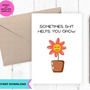 Afdrukbare condoleancekaart, Sorry Card, Shit Helps You Grow Card, Instant Download, Afdrukbaar, Digitaal, pdf